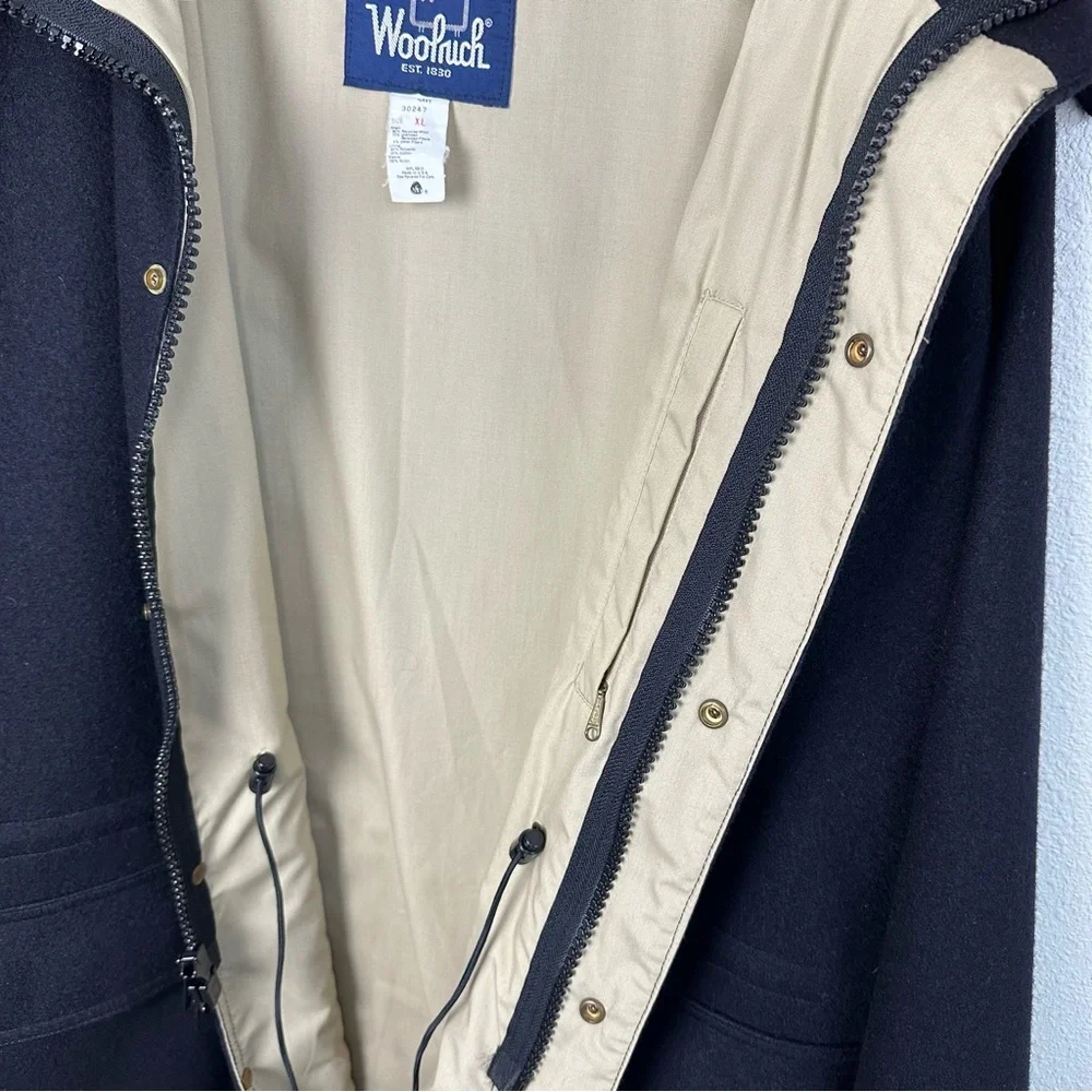 Vintage Woolrich Navy Wool Coat Mens XL Field Jacket Made in USA 30247 Blue